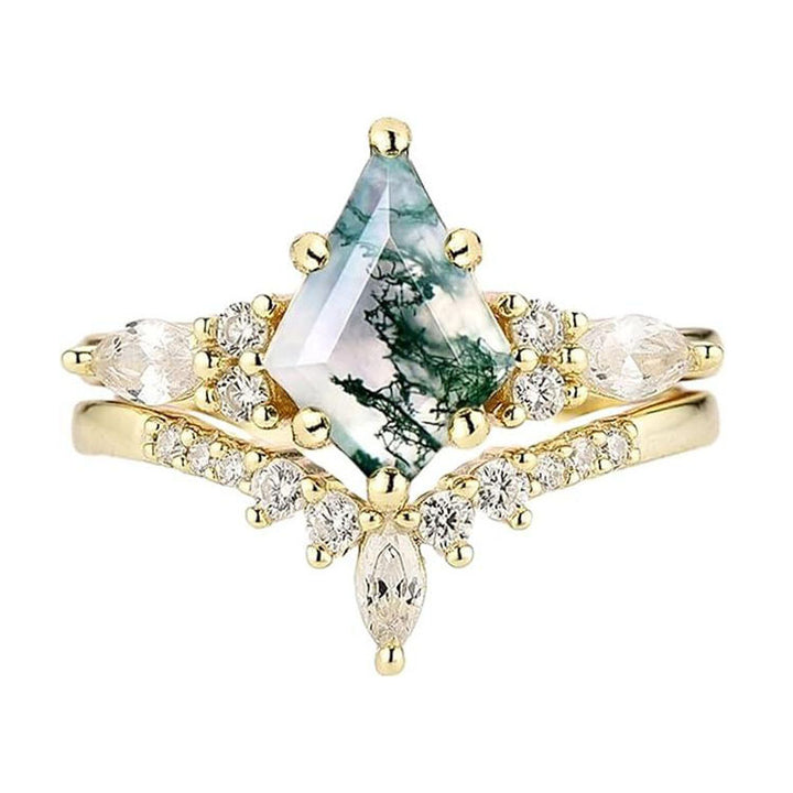 Natural Moss Agate Rhombus-Shaped Wedding Ring for Women