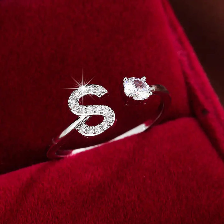Full Zircon Letter Open Ring CNC-Set Titanium Steel Vacuum Plated