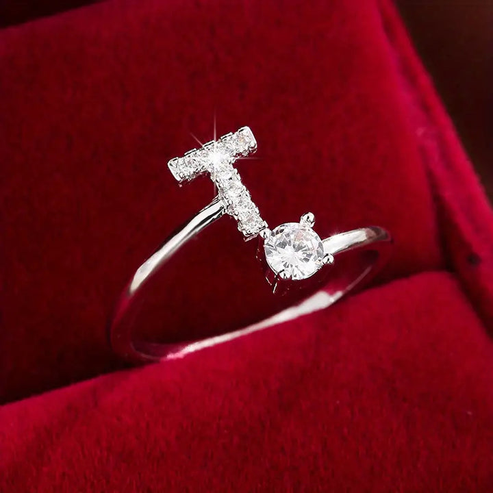 Full Zircon Letter Open Ring CNC-Set Titanium Steel Vacuum Plated