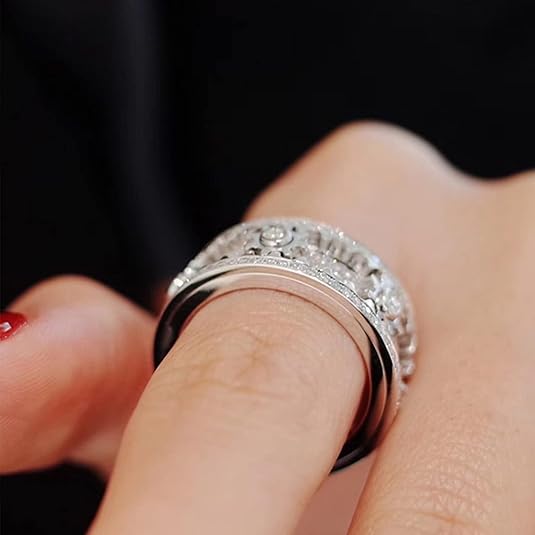Sterling silver mechanical-style starry rotating gear ring