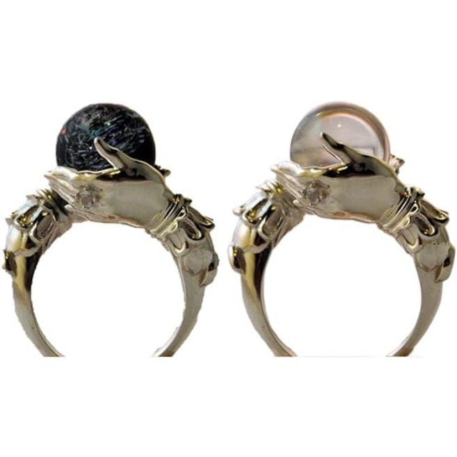 Retro Magic Crystal Ball Ring for Women with Natural Black Clear Gemstones