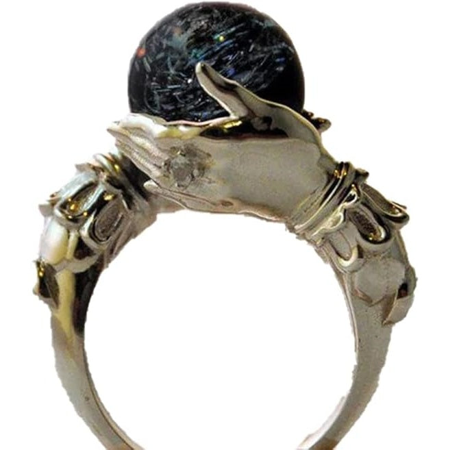 Retro Magic Crystal Ball Ring for Women with Natural Black Clear Gemstones