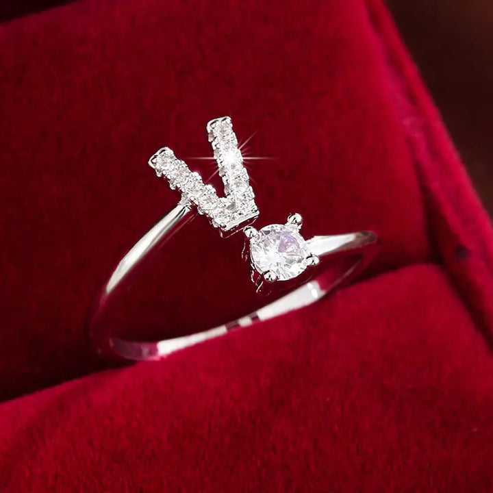 Full Zircon Letter Open Ring CNC-Set Titanium Steel Vacuum Plated