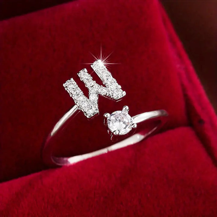 Full Zircon Letter Open Ring CNC-Set Titanium Steel Vacuum Plated