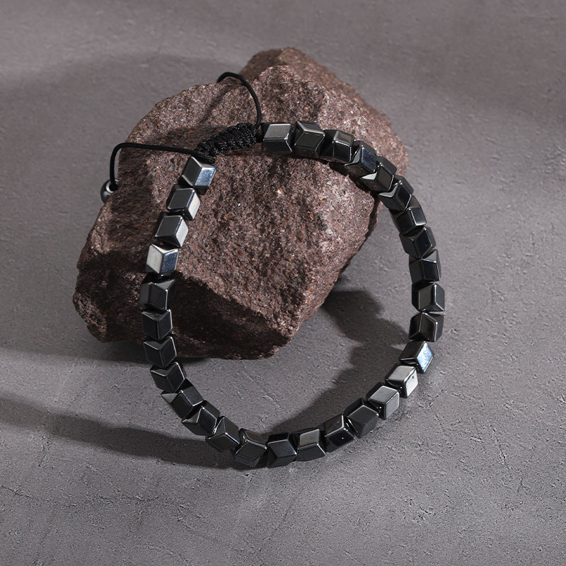 Black Obsidian Geometric Arrow Braided Bracelet with Adjustable Magnetic Beads