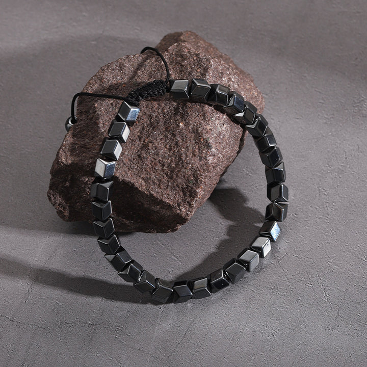 Black Obsidian Geometric Arrow Braided Bracelet with Adjustable Magnetic Beads