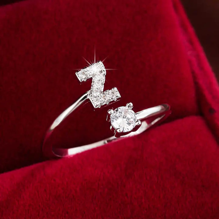 Full Zircon Letter Open Ring CNC-Set Titanium Steel Vacuum Plated