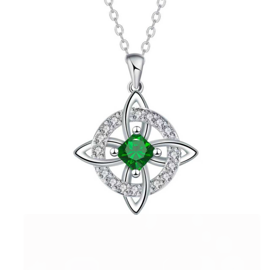Witch's Knot Birthstone Necklace (12 Colors Silver Tone Pendant)