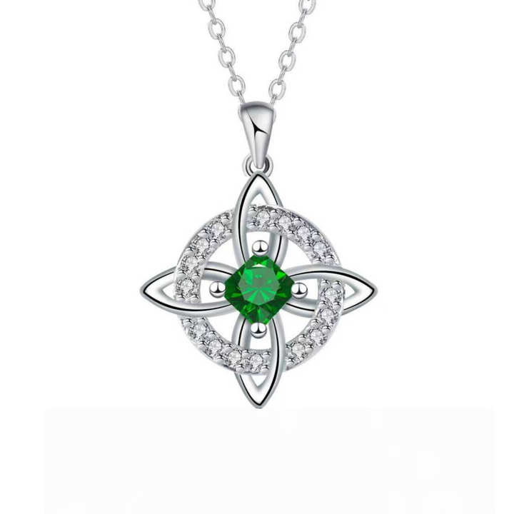 Witch's Knot Birthstone Necklace (12 Colors Silver Tone Pendant)