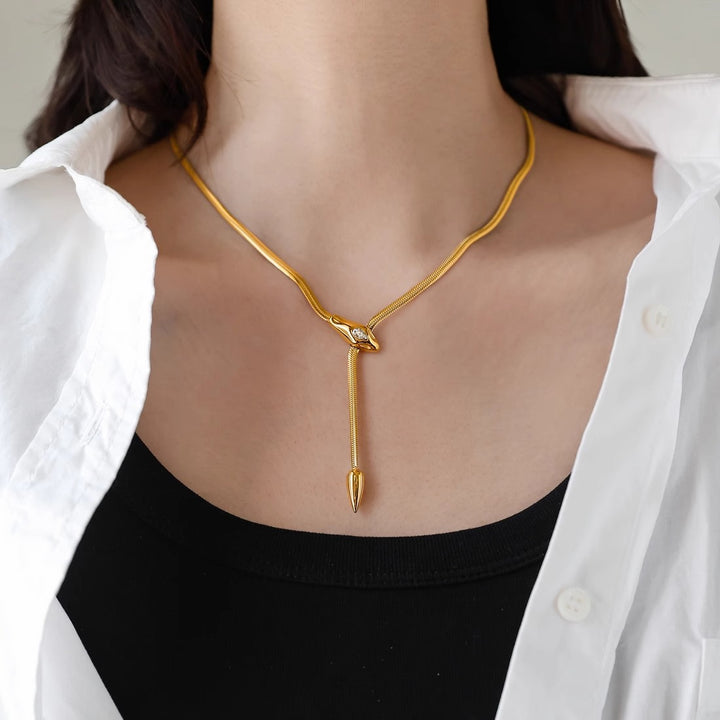 Snake-Shaped Y-Drop Herringbone Necklace (2 Colors Luxury Women's Chain)