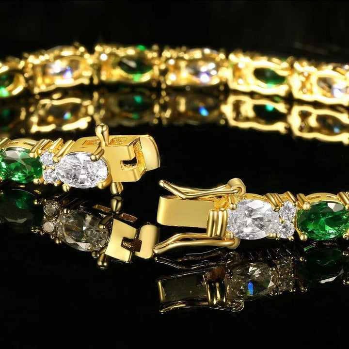 Green & White Gemstone Tennis Bracelet (Luxury Vintage Glam Wristband)