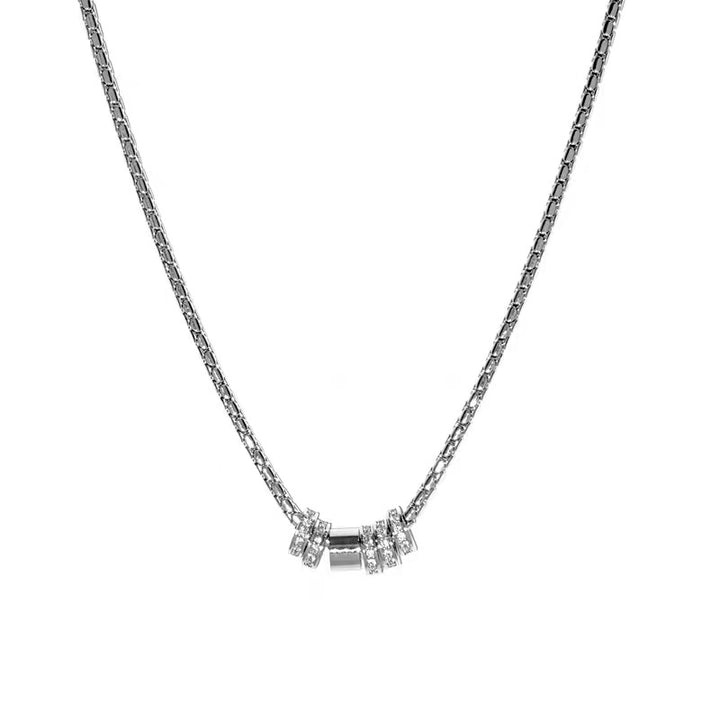 Diamond Triple Ring Spacer Pendant Necklace (Silver Tone Minimalist Luxury Choker)