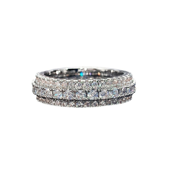 Triple Row Diamond Pavé Milgrain Band Ring (2 Colors Luxury Women's Ring)