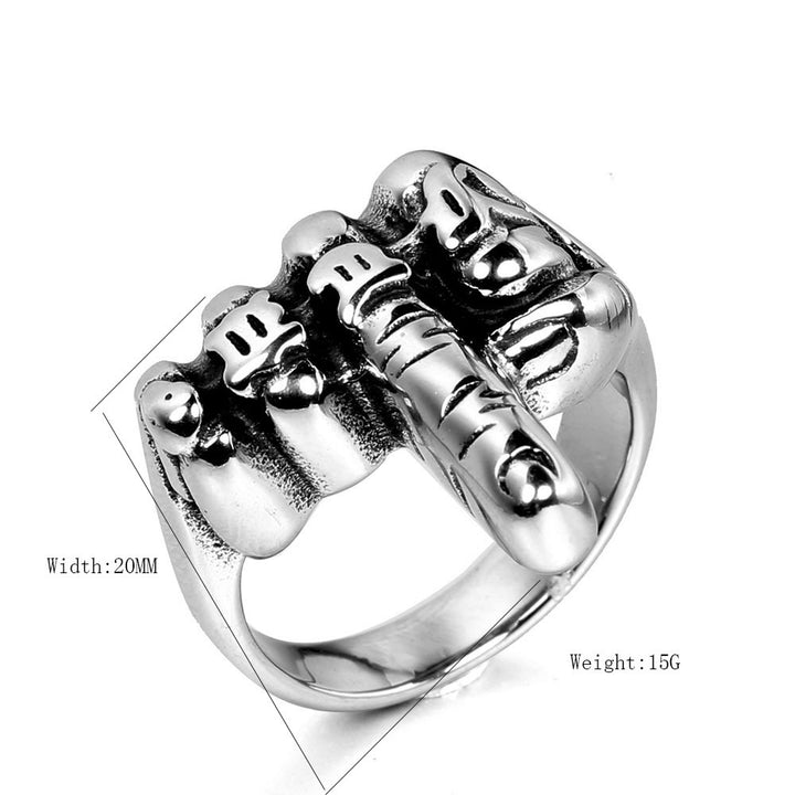 Vintage Sculpted Fist Ring, S925 Silver Antiqued Punk Skull Gesture Statement Band For Men