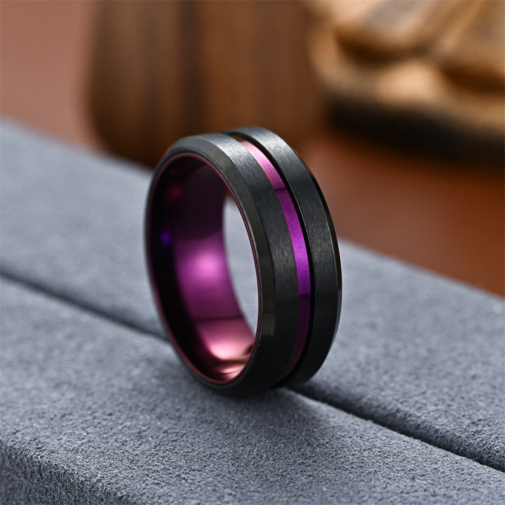 Men's Brushed Groove Color Accent Ring (Multi-Color Unisex Band)