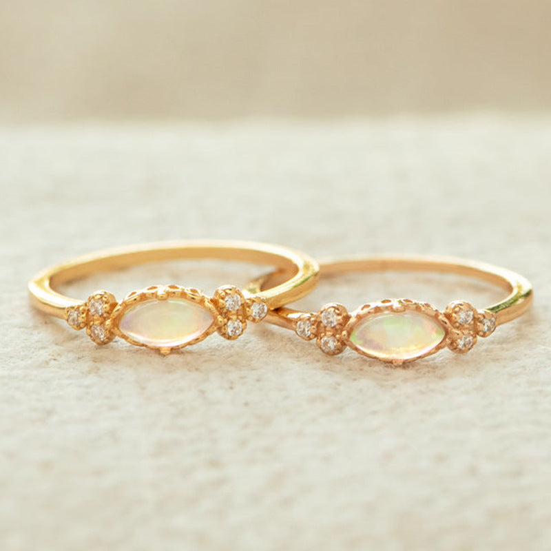 Marquise Opal & Diamond Accent Ring (Light Luxury Niche Iridescent Band)