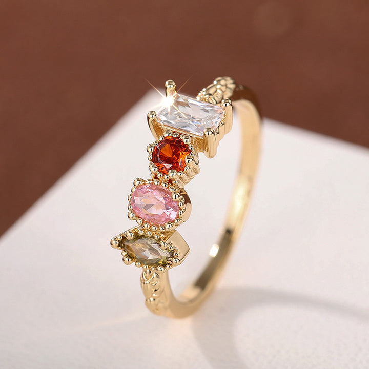 Four Seasons Gemstone Row Ring (Light Luxury Niche Vintage Band)