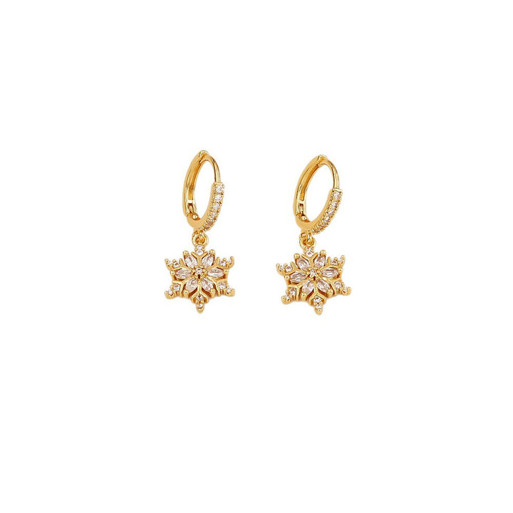 "First Snow Letter" Gold Snowflake Huggie Earrings (French Luxury Fall/Winter Jewelry)