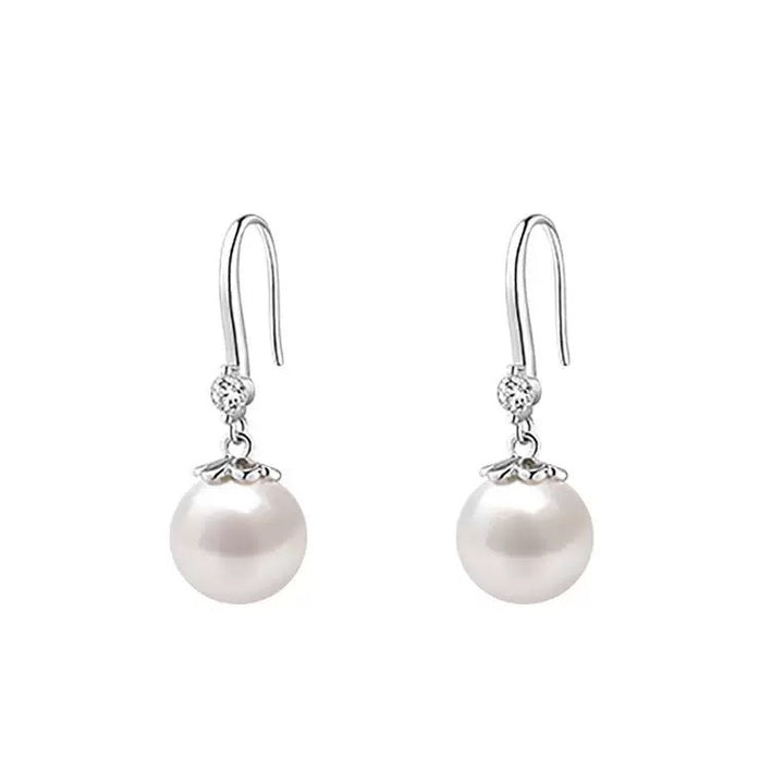Minimalist Diamond Pearl Hook Earrings, Luxury Commuter Round Pearl Drop Earrings