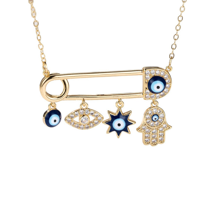 Evil Eye Safety Pin Pendant Necklace (3 Colors Turkish Inspired Choker)