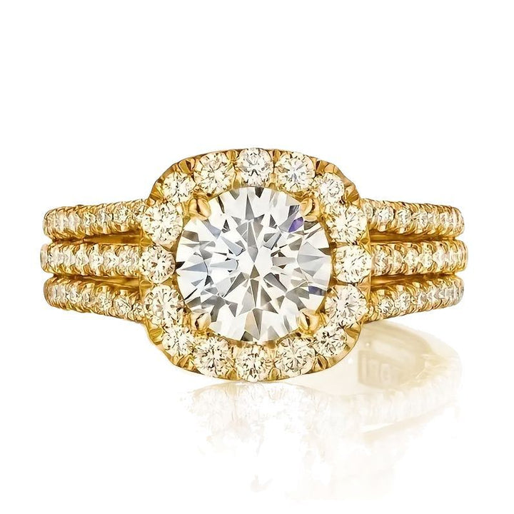 Three-Layer Pavé Halo Center Stone Ring (Light Luxury Niche Luxurious Engagement Band)