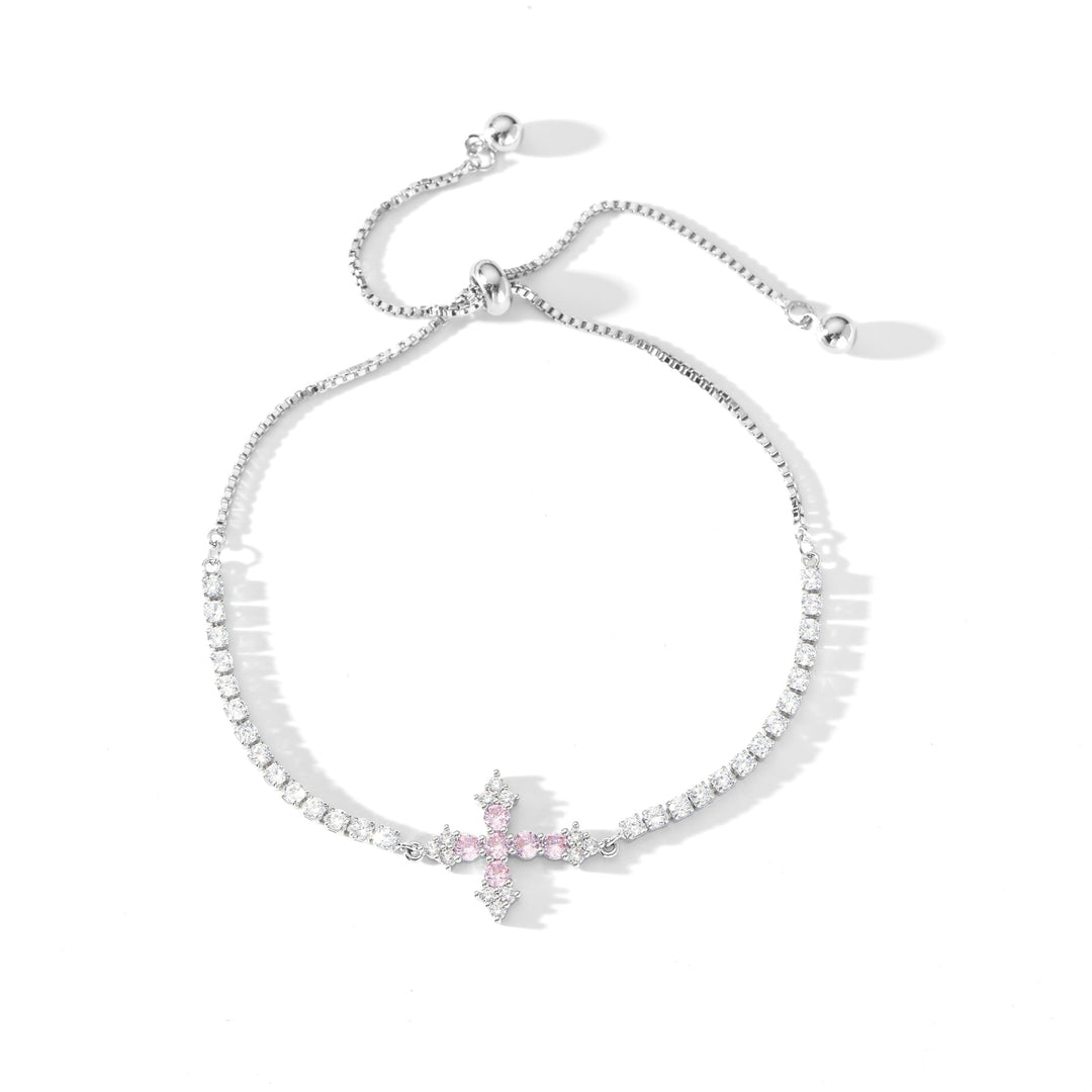 S925 Silver Paved Cross Adjustable Bracelet, Minimal Luxury Two Color Stackable Wrist Jewelry