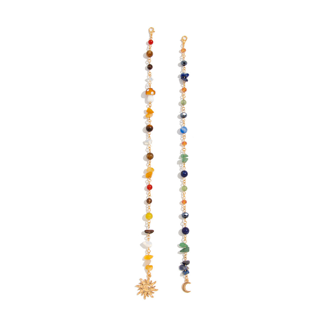 Chakra Natural Stone Sun & Moon Tassel Hair Chain, Bohemian Handmade Beaded Hair Accessory