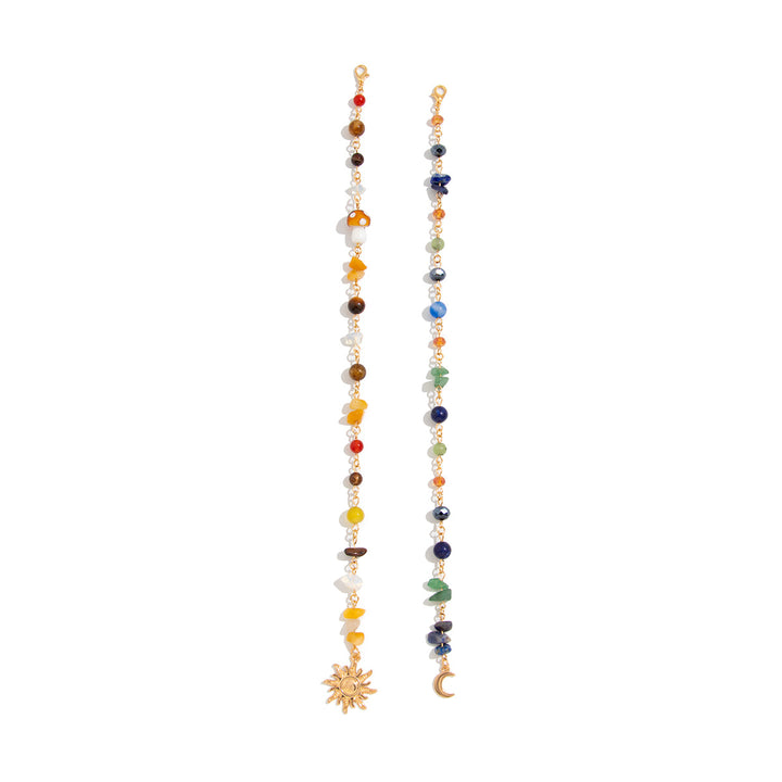 Chakra Natural Stone Sun & Moon Tassel Hair Chain, Bohemian Handmade Beaded Hair Accessory