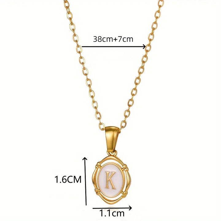 Oval Enamel Initial Letter Pendant Necklace, Vintage 26 Alphabet Choker