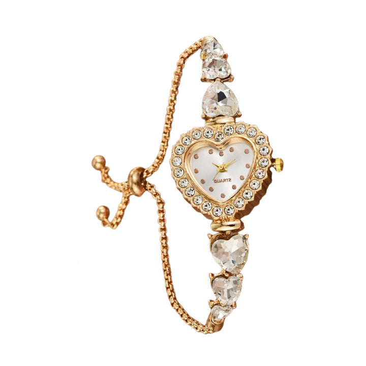 Vintage Pave Diamond Heart Bracelet Watch (Sweet-Cool Girlish Style Light Luxury Accessory Watch)