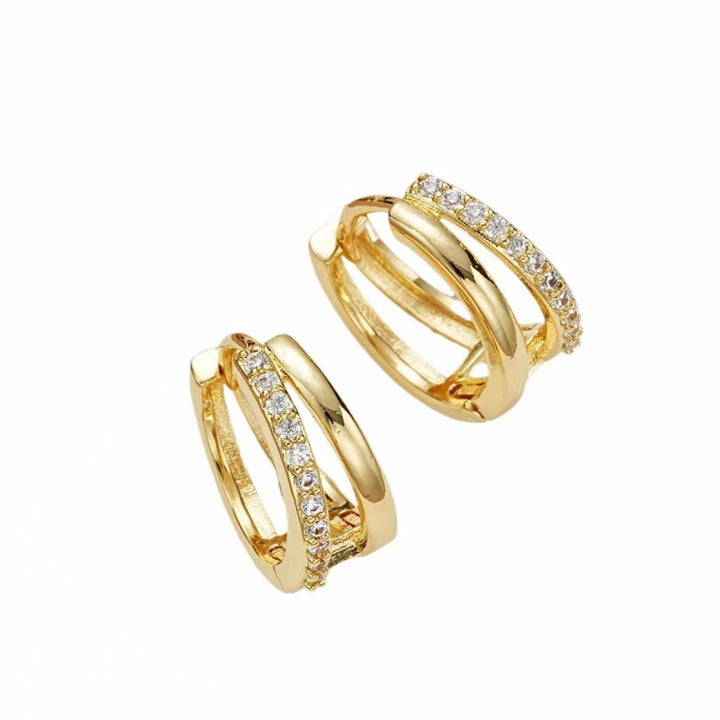 S925 Silver Double Layer Intertwined Diamond Hoop Earrings, Minimalist Luxury Cross Diamond Huggie Hoops