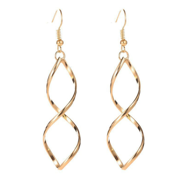 Twisted Rhombus Long Hook Earrings, Geometric Spiral Hollow Drop Earrings, Gold & Silver Tone S925 Silver Face Slimming Earrings