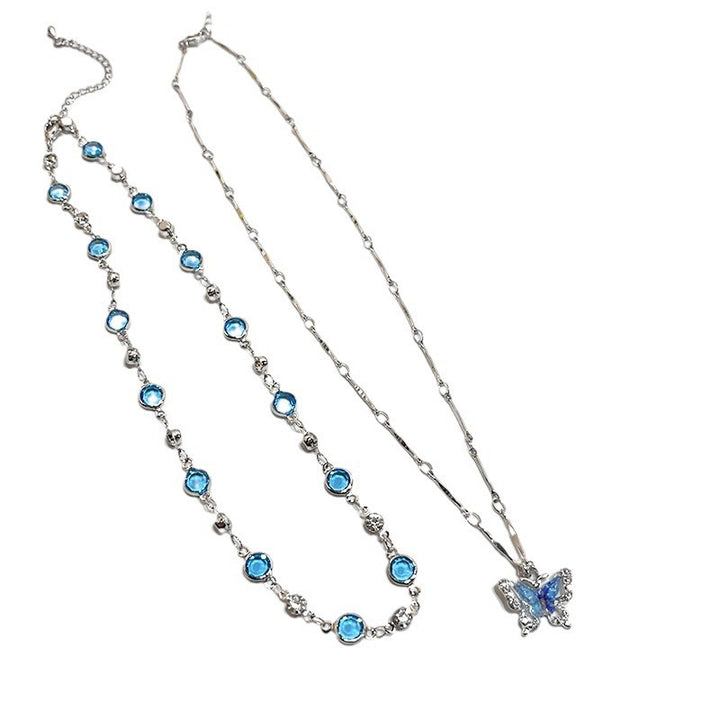 Blue Diamond Butterfly Layered Necklace Set (Luxury Mermaid Choker)