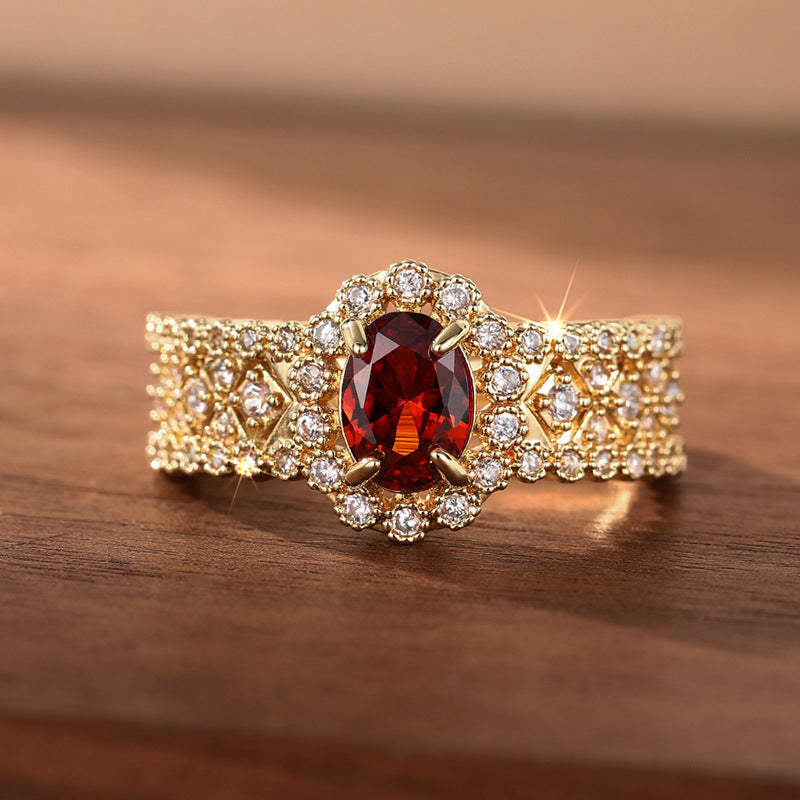 Oval Ruby Pavé Vintage Ring (Luxury Royal Glam Band)