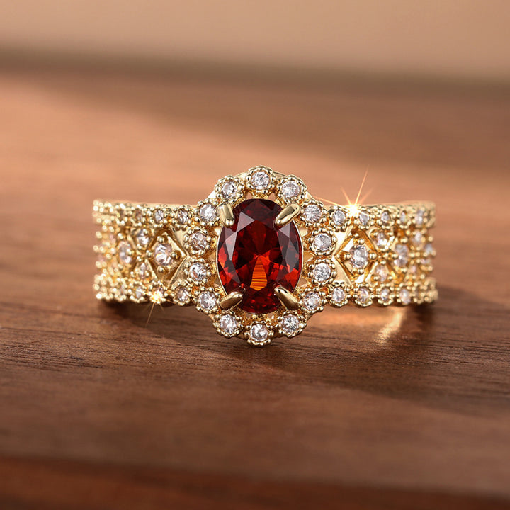 Oval Ruby Pavé Vintage Ring (Luxury Royal Glam Band)