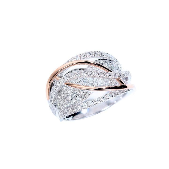 Two-Tone Intertwined Pave Diamond Wide Ring, S925 Silver Multi-Layer Crossing Statement Band For Women
