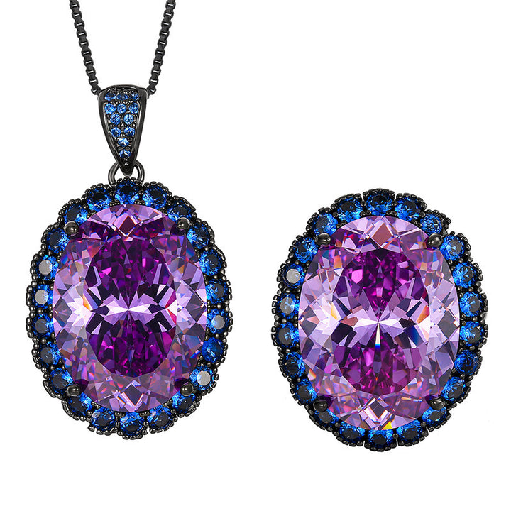 Vintage Gunmetal Plated Gemstone Necklace & Earring Set (Purple/Blue Options)