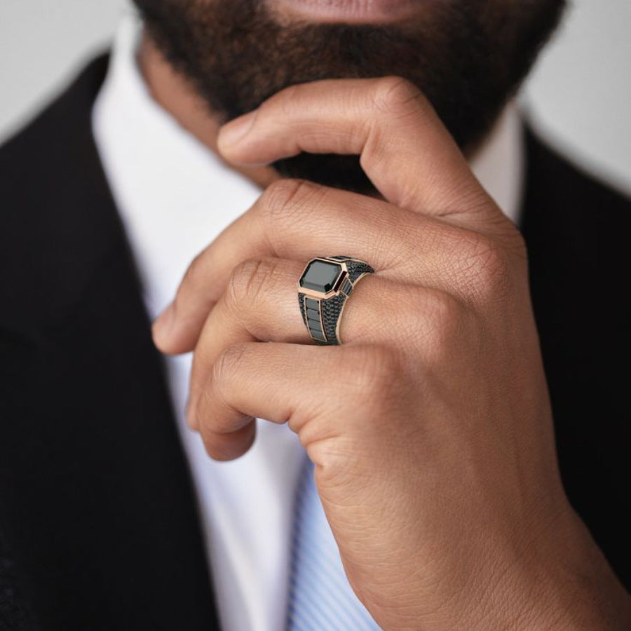 Emerald‑Cut Statement Men’s Signet Ring, Two‑Color Options