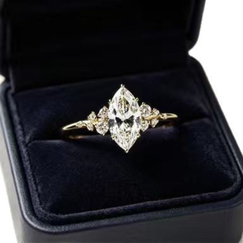 S925 Silver Marquise‑Cut Diamond Thin Ring, Minimalist Accent‑Stone Engagement Ring for Women
