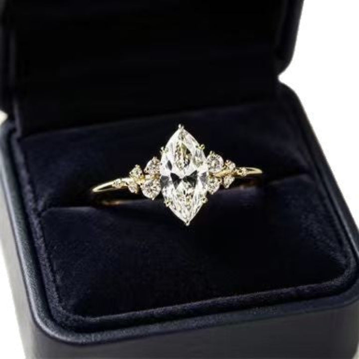 S925 Silver Marquise‑Cut Diamond Thin Ring, Minimalist Accent‑Stone Engagement Ring for Women