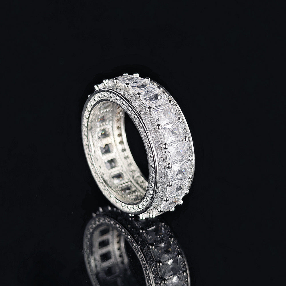 Full Eternity Baguette Cut Diamond Wide Band Ring (2-Tone Luxury Stackable Jewelry)