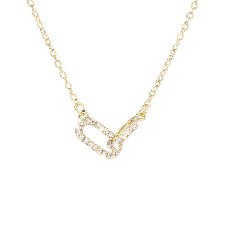 Interlocking Double Loop Rhinestone Necklace, S925 Sterling Silver Minimal Geometric Collarbone Chain, Gold & Silver Two-Tone Jewelry