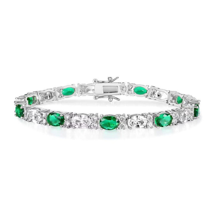 Green & White Gemstone Tennis Bracelet (Luxury Vintage Glam Wristband)