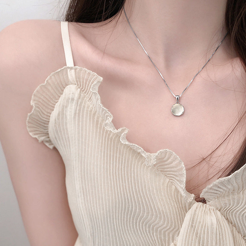 S925 Silver Scalloped Round‑Stone Choker Necklace, Multi‑Gem Pendant