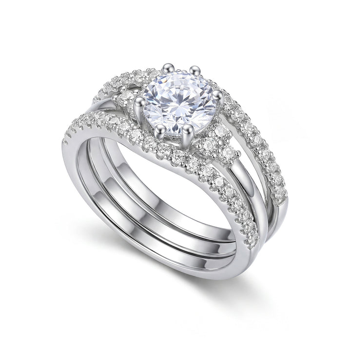 3-Row Round Diamond Halo Ring Set (Luxury Romantic Engagement Wedding Band Set)