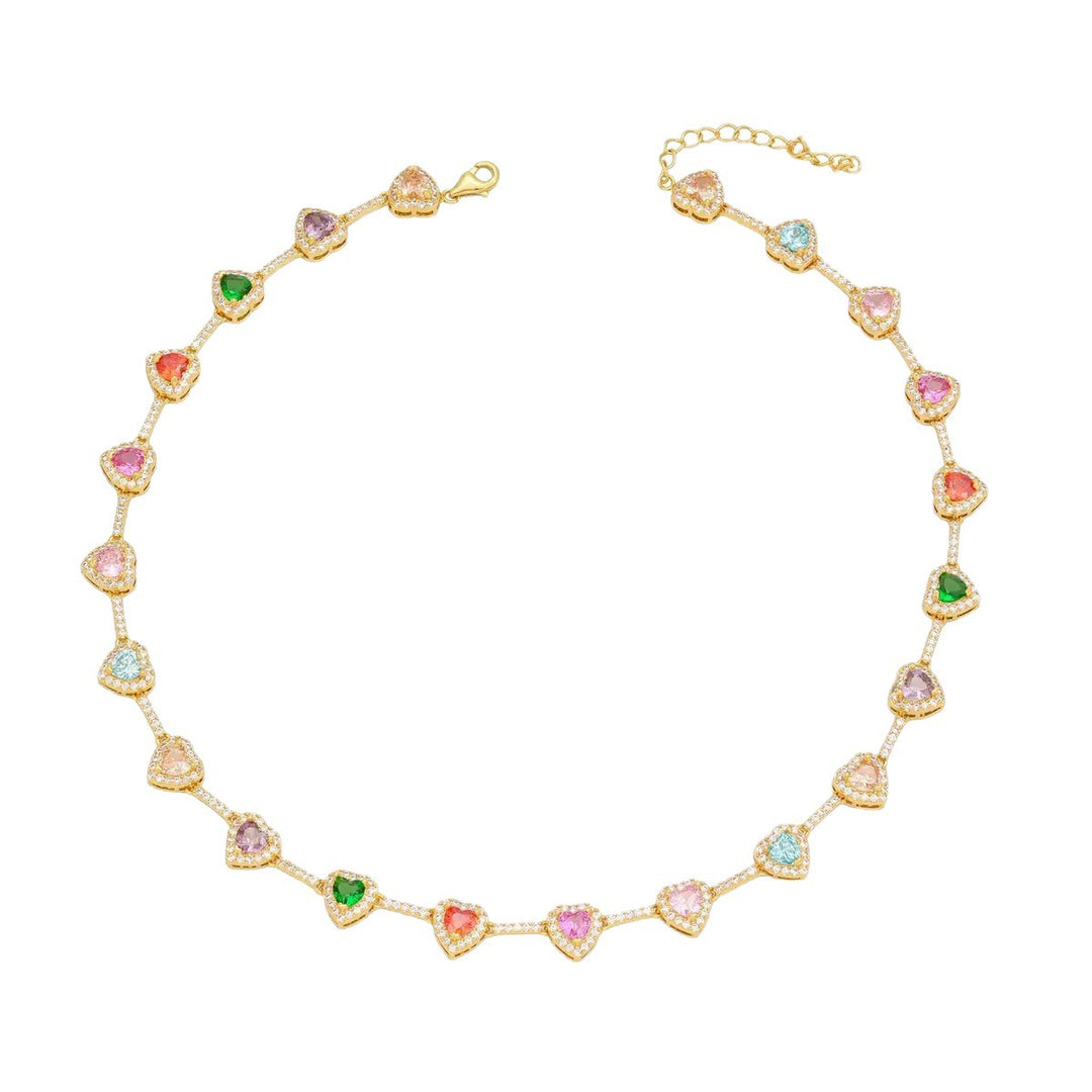 Rainbow Heart Diamond Choker & Bracelet Set (Dopamine Sweet-Cool Vibe Style)