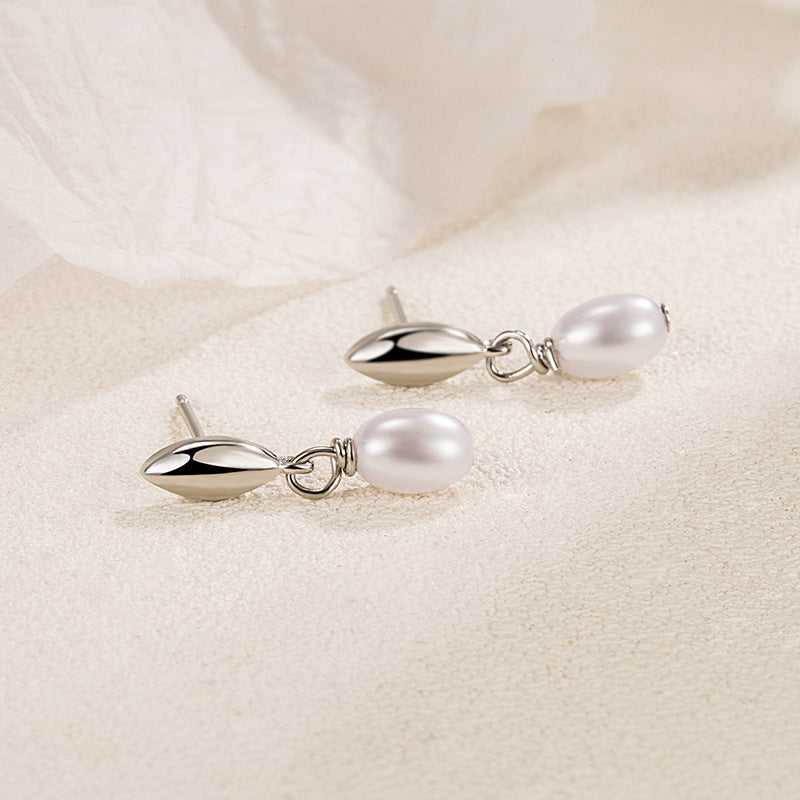 Double Teardrop Pearl Long Drop Earrings, Gold & Silver Minimalist Commuter Dainty Earrings
