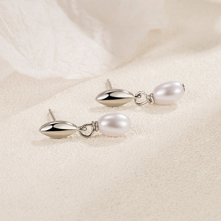 Double Teardrop Pearl Long Drop Earrings, Gold & Silver Minimalist Commuter Dainty Earrings