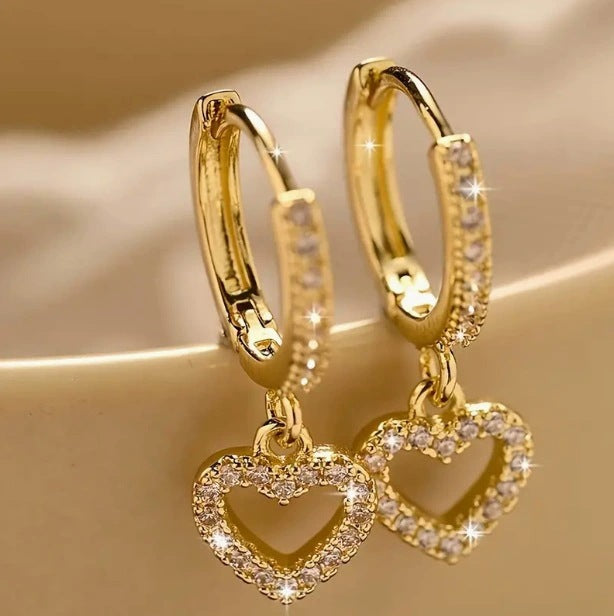 Diamond Heart Drop Huggie Earrings (2 Colors Delicate Statement Hoops)