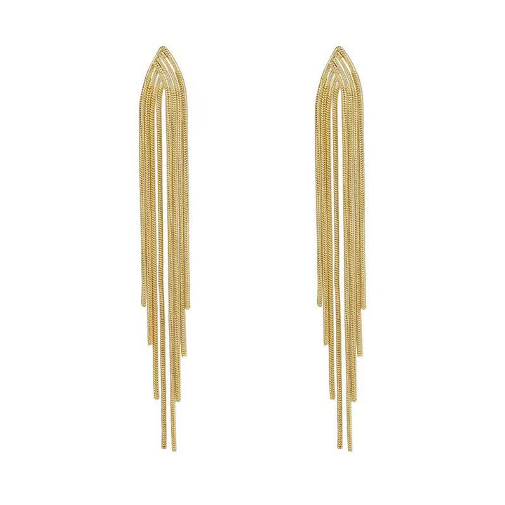 Multi-Layer Gold Tassel Long Earrings, Snake Chain Dangle Slimming Elegant Gold Drop Jewelry